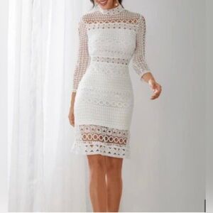 YOINS  Bodycon White Lace Hollow Design Dress Size M